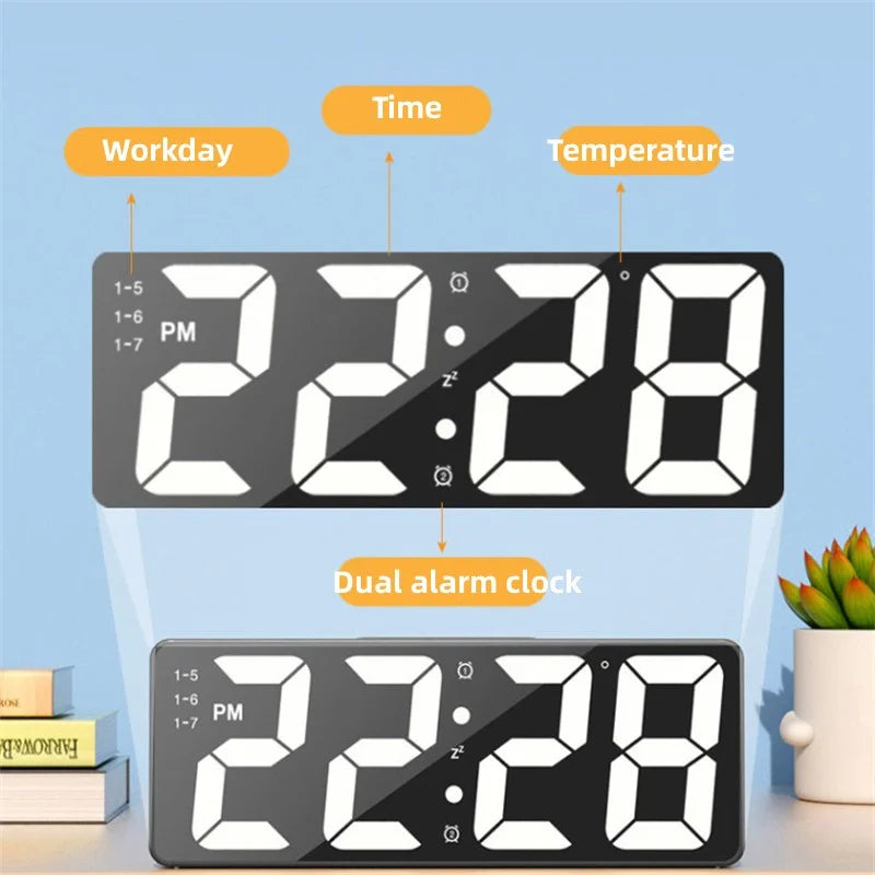 Latest Digital Clock LED Alarm Clock Bedroom Electronic Desktop Clock with Temperature Display Adjustable Brightness 12/24 Hours