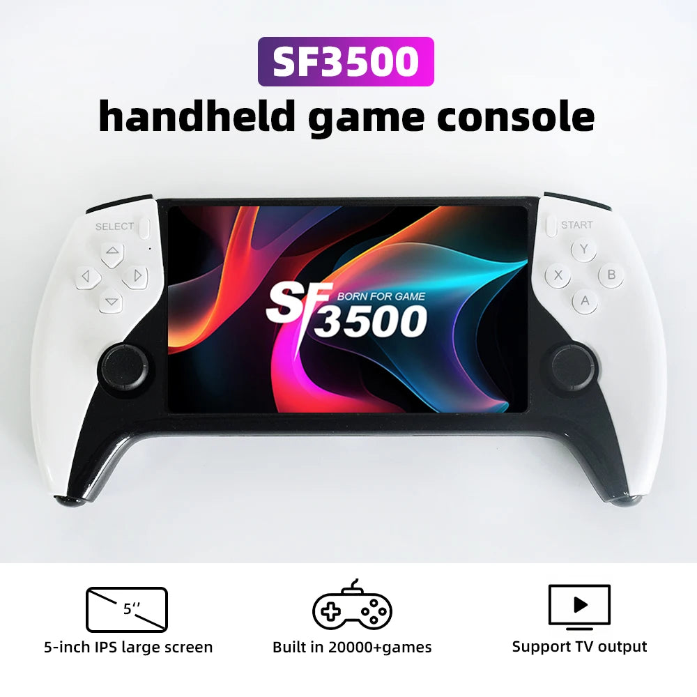 SF3500 Handheld Game Console, 5-Inch IPS Large Screen Portable Game Console, Built-In 20000+Games, Supports FHD FHD Output