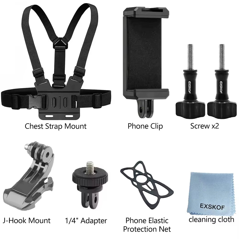 Action Camera Accessories Kit Head Strap Chest Strap Mount Adjustable Holder for Gopro Phone DJI Osmo SJCAM AKASO Insta360