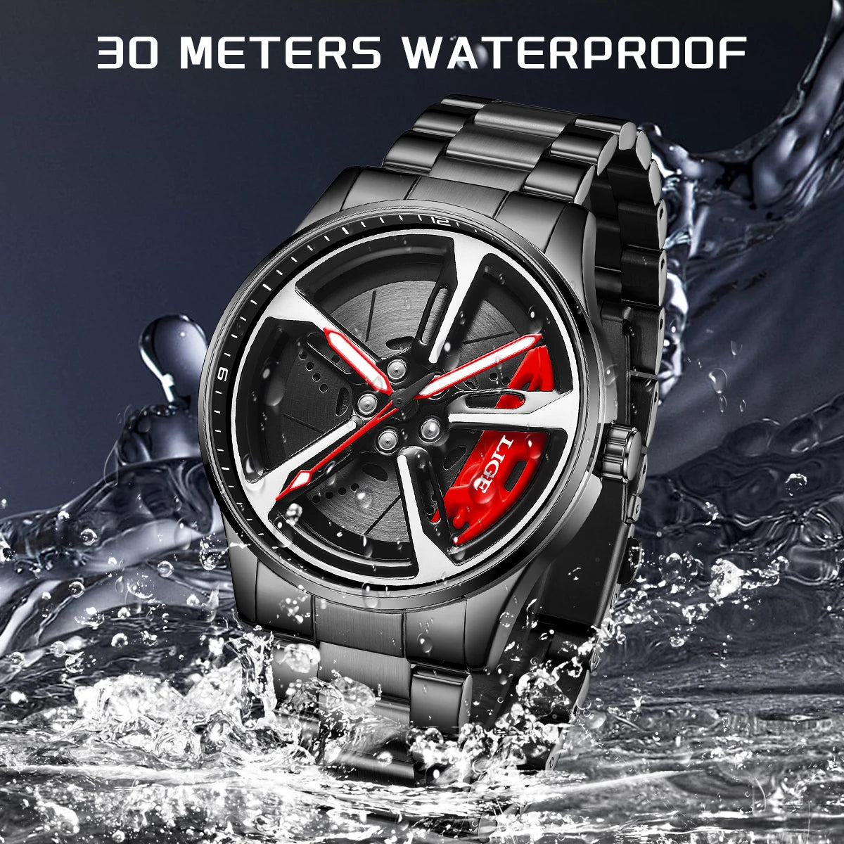 New Sport 3D Car Wheel Rim Hub Watch Fashionable Rotating Dial Stainless Steel Strap Waterproof Quartz Watches Reloj Hombre