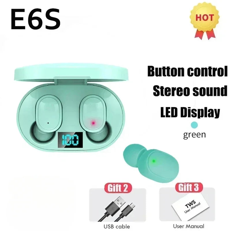 E6S Wireless Bluetooth Earphones TWS Bluetooth Headset Wireless Earbuds Noise Cancelling Earphones with Microphone Headphones
