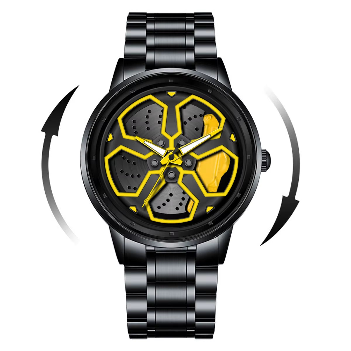 Brand Men Creative Wheel Turntable Watch Stainless Steel Black Quartz Movement 42Mm Waterproof Sports Gift Wristwatch