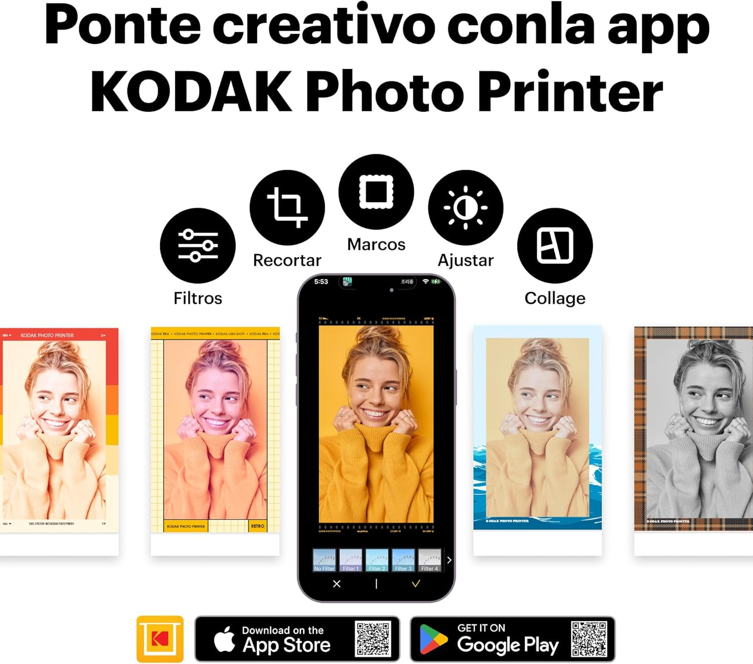 KODAK Mini 2 Retro Navidad Regalos 4Pass, Impresora Fotográfica + 38 Fotos, Fotos Instantáneas Tamaño 54X86Mm, Conexión Inalámbrica Bluetooth - Blanco