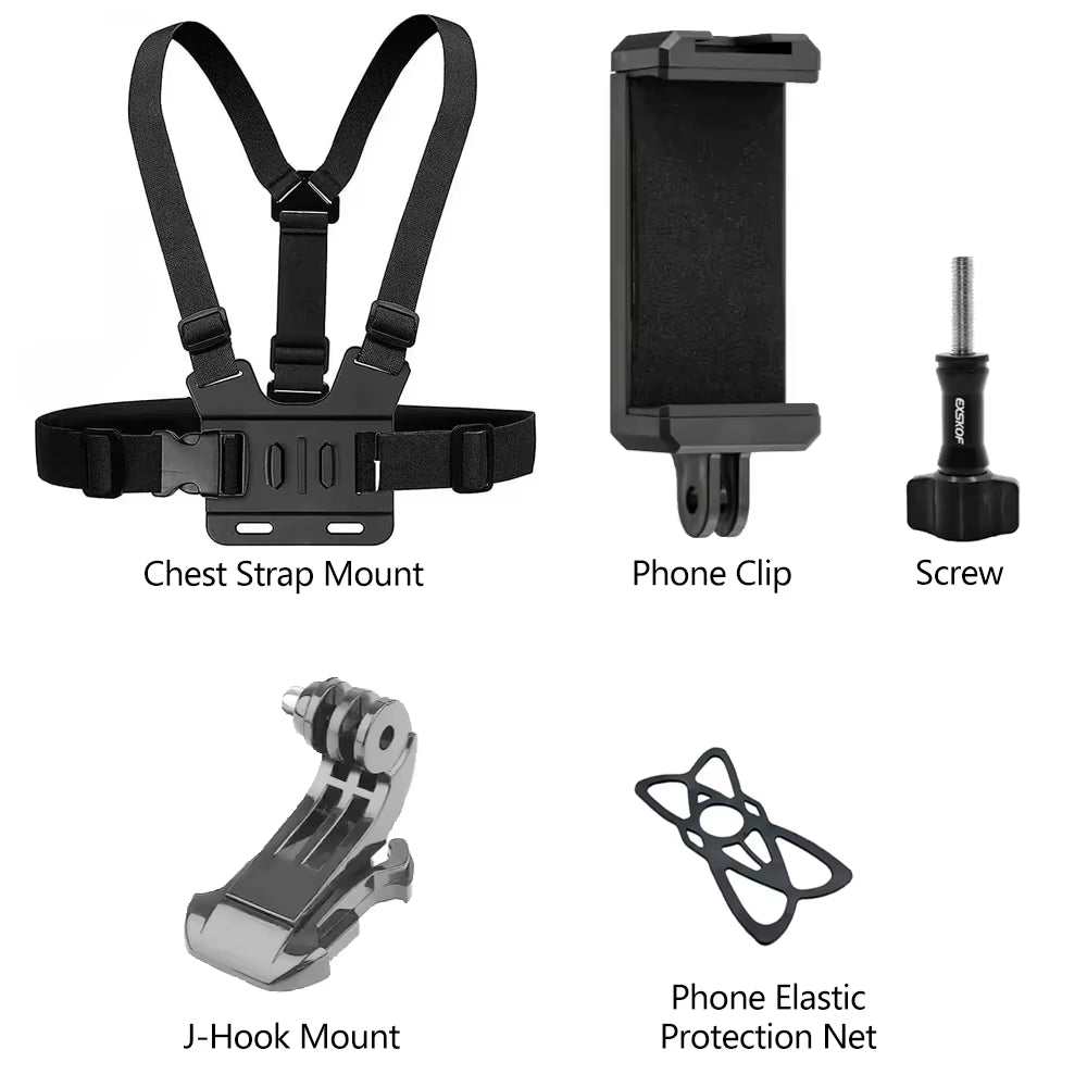 Action Camera Accessories Kit Head Strap Chest Strap Mount Adjustable Holder for Gopro Phone DJI Osmo SJCAM AKASO Insta360