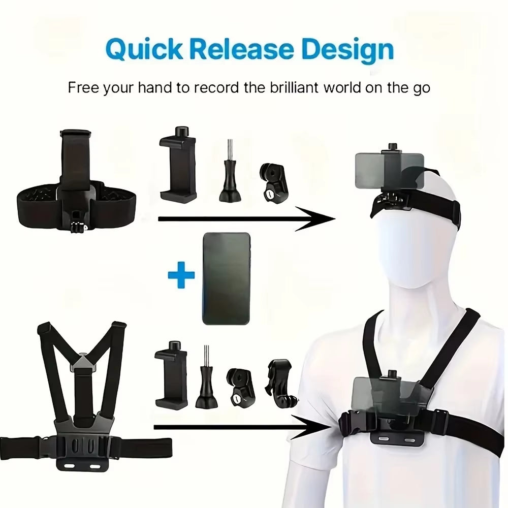 Action Camera Accessories Kit Head Strap Chest Strap Mount Adjustable Holder for Gopro Phone DJI Osmo SJCAM AKASO Insta360