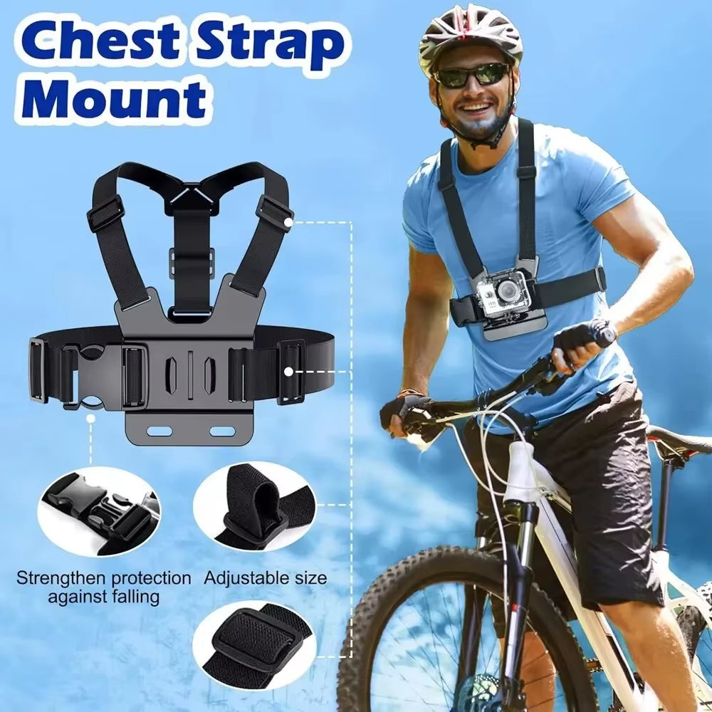 Action Camera Accessories Kit Head Strap Chest Strap Mount Adjustable Holder for Gopro Phone DJI Osmo SJCAM AKASO Insta360