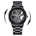 Brand Men Creative Wheel Turntable Watch Stainless Steel Black Quartz Movement 42Mm Waterproof Sports Gift Wristwatch