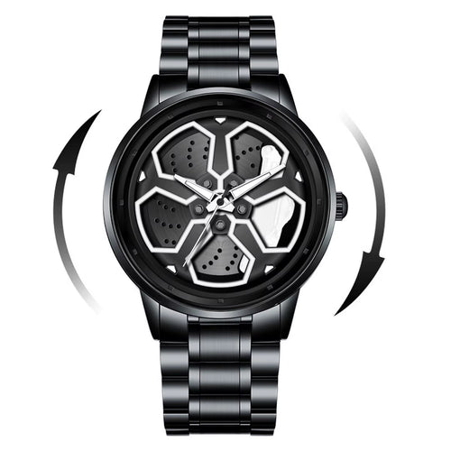 Brand Men Creative Wheel Turntable Watch Stainless Steel Black Quartz Movement 42Mm Waterproof Sports Gift Wristwatch