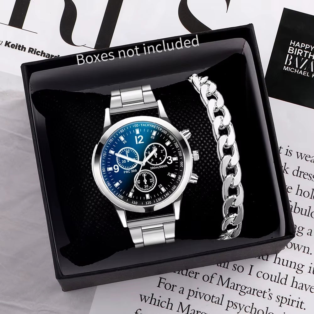 1/2PCS Men Business Watches Fashion Men'S Steel Band Quartz Watch with Bracelet（Box Not Included）