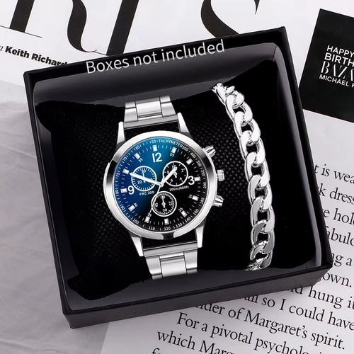 1/2PCS Men Business Watches Fashion Men'S Steel Band Quartz Watch with Bracelet（Box Not Included）
