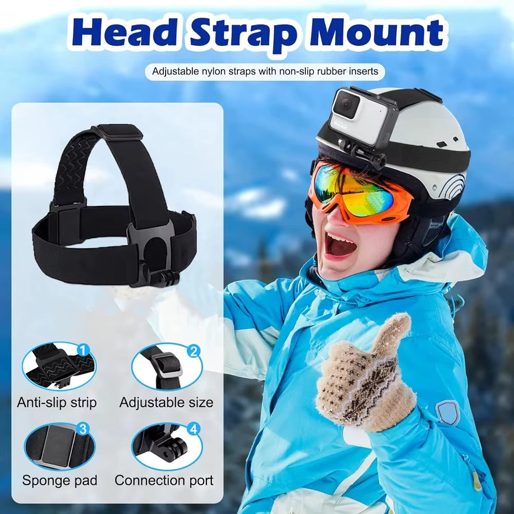 Action Camera Accessories Kit Head Strap Chest Strap Mount Adjustable Holder for Gopro Phone DJI Osmo SJCAM AKASO Insta360