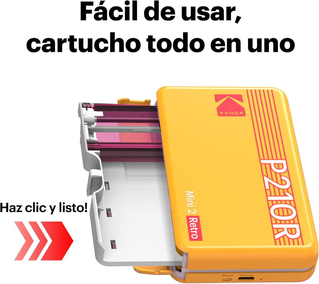 KODAK Mini 2 Retro Navidad Regalos 4Pass, Impresora Fotográfica + 38 Fotos, Fotos Instantáneas Tamaño 54X86Mm, Conexión Inalámbrica Bluetooth - Blanco