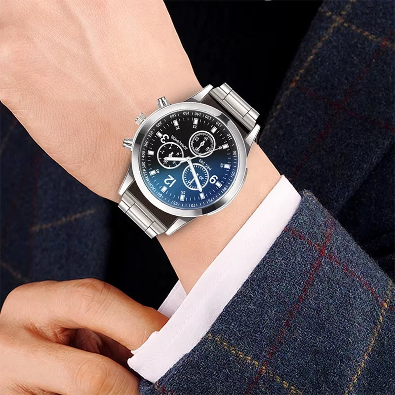 1/2PCS Men Business Watches Fashion Men'S Steel Band Quartz Watch with Bracelet（Box Not Included）