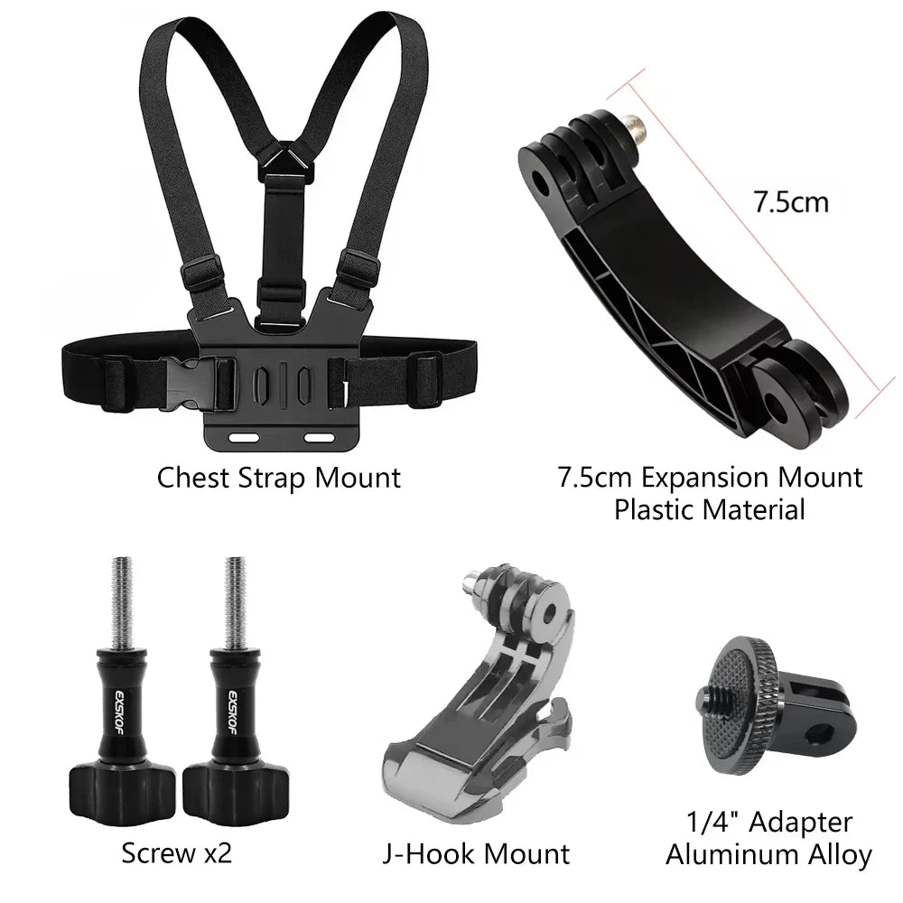 Action Camera Accessories Kit Head Strap Chest Strap Mount Adjustable Holder for Gopro Phone DJI Osmo SJCAM AKASO Insta360
