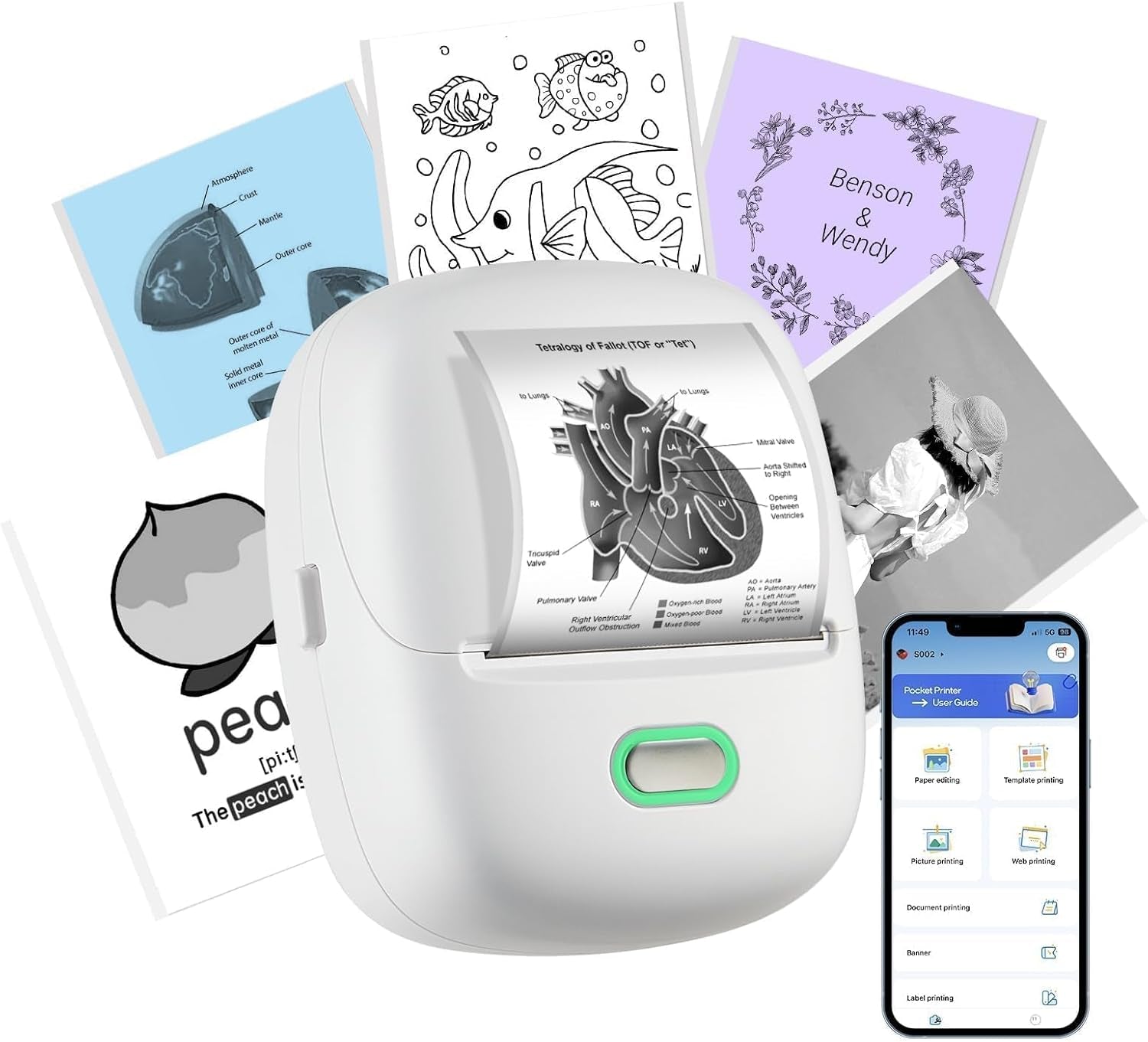 ORGSTA S002 Etiquetadora Adhesivas Bluetooth Portatil 300 Dpi Mini Impresora Etiquetas Maquina Aautoadhesivas Para La Oficina, Escuela, Tienda