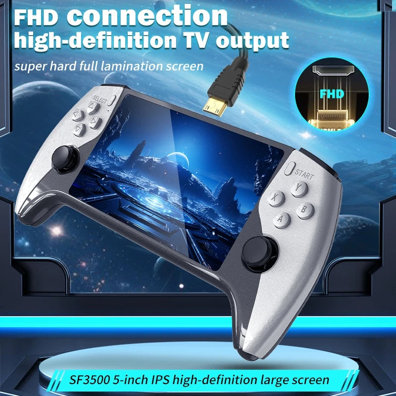 SF3500 Handheld Game Console, 5-Inch IPS Large Screen Portable Game Console, Built-In 20000+Games, Supports FHD FHD Output