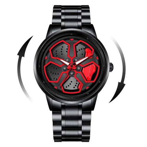 Brand Men Creative Wheel Turntable Watch Stainless Steel Black Quartz Movement 42Mm Waterproof Sports Gift Wristwatch