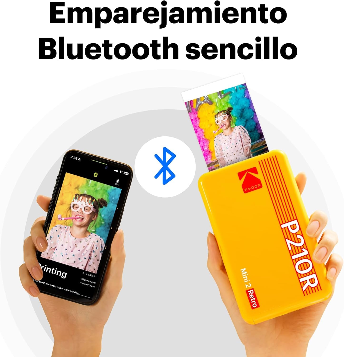 KODAK Mini 2 Retro Navidad Regalos 4Pass, Impresora Fotográfica + 38 Fotos, Fotos Instantáneas Tamaño 54X86Mm, Conexión Inalámbrica Bluetooth - Blanco