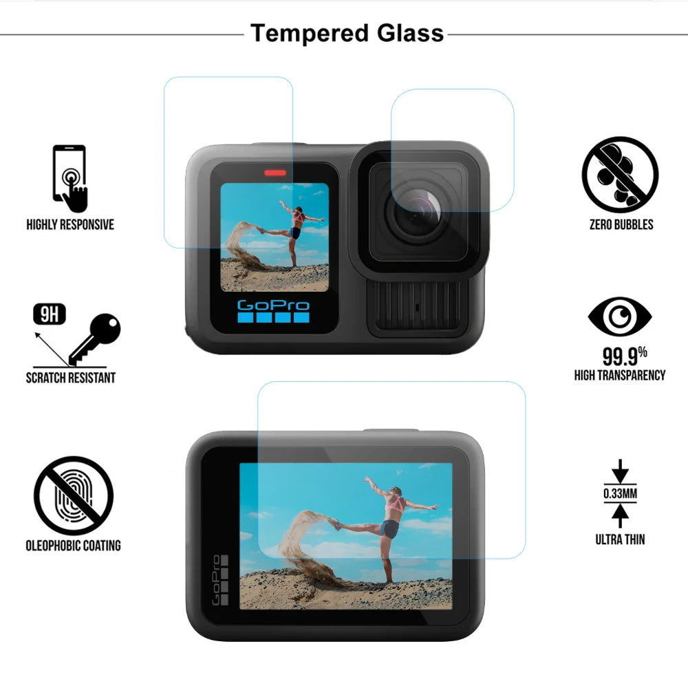 Silicone Case for  Hero 13 Black Tempered Glass Screen Protector Protective Film Flip Battery Side Cover Lens Cap