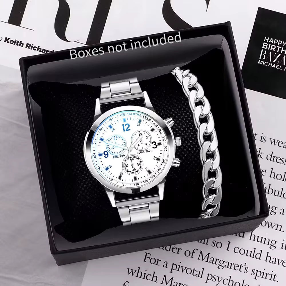 1/2PCS Men Business Watches Fashion Men'S Steel Band Quartz Watch with Bracelet（Box Not Included）