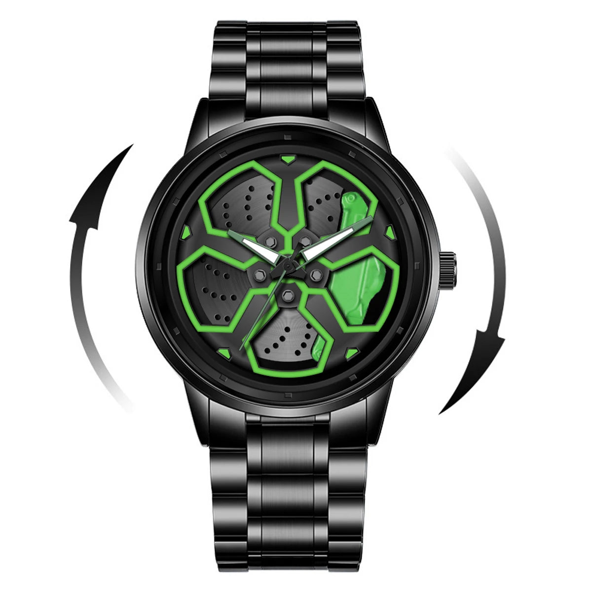 Brand Men Creative Wheel Turntable Watch Stainless Steel Black Quartz Movement 42Mm Waterproof Sports Gift Wristwatch