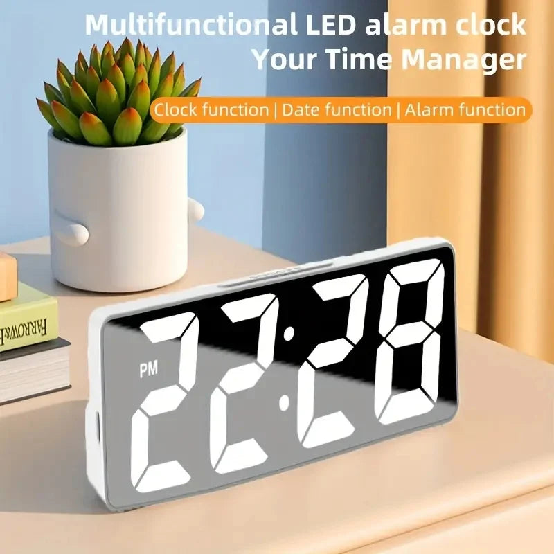 Latest Digital Clock LED Alarm Clock Bedroom Electronic Desktop Clock with Temperature Display Adjustable Brightness 12/24 Hours